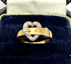 9ct Gold Love Heart Diamond Buckle Ring (1.3g)