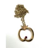 9ct gold ruby detail apple frame pendant necklace (2.9g)