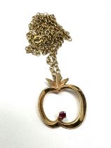 9ct gold ruby detail apple frame pendant necklace (2.9g)