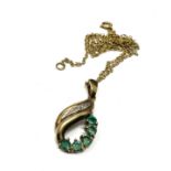 9c Gold Emerald & Diamond Pendant Necklace (3.3g)