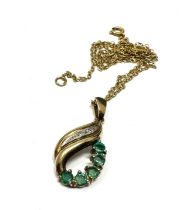 9c Gold Emerald & Diamond Pendant Necklace (3.3g)