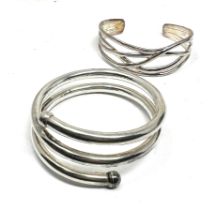 Two Silver Bangles Including Weave Effect Design