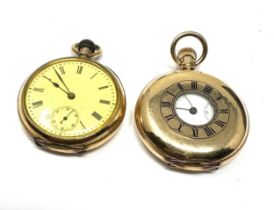 2 antique gold plated pocket watches the watches are ticking