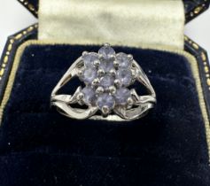 9ct White Gold Tanzanite Cluster Ring (3.5g)