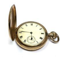 Antique gold plated american waltham full hunter pocket watch the watch is ticking