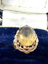 9ct Gold Vintage Smokey Quartz Cocktail Dress Ring (3.4g)