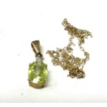 9ct Gold Green & White Gemstone Pendant Necklace (1.7g)