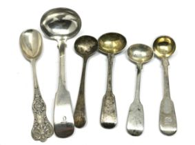 6 antique silver condiment spoons & ladle