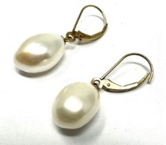 10ct Gold Faux Pearl Drop Earrings (4g)