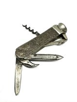 antique silver cigar cutter & multi-tool knife