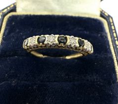 9ct Gold Diamond & Sapphire Nine Stone Ring (1.4g)