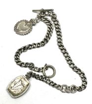 An Antique Silver Watch Chain With Silver Fob And Locket (63g)