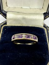 9ct Gold Amethyst Ring With Diamond Spacers (2.1g)