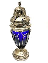 Antique silver & blue glass sugar sifter