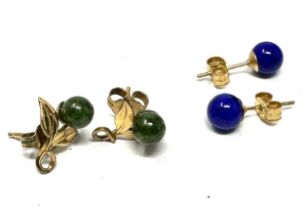 2 X 9ct Gold Paired Stud Earrings Inc. Lapis Lazuli & Nephrite (2.2g)