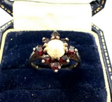 9ct Gold Pearl & Garnet Cluster Ring (2.9g)