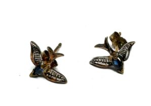 9ct Gold Sapphire Set Swallow Stue Earrings (0.7g)