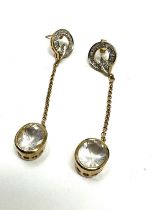 9ct Gold White Gemstone & Rock Crystal Drop Earrings (6.6g)