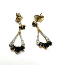 9ct Gold Diamond & Sapphire Drop Earrings (1.7g)