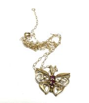 9ct Gold Ruby Butterfly Pendant Necklace (1.3g)