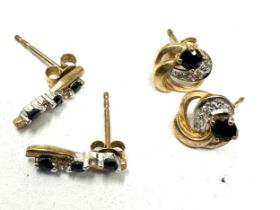 2 X 9ct Gold Diamond & Sapphire Stud Earrings (1.8g)