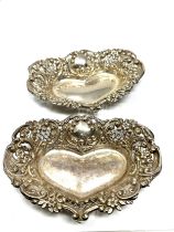 2 x antique silver heart trinket / bon bon dishes