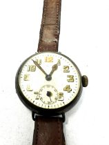 Military trench style silver wristwatch the watch is ticking