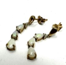 9ct Gold Diamond & White Opal Drop Earrings (1.6g)