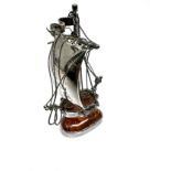 miniature silver & amber sailing boat