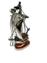 miniature silver & amber sailing boat