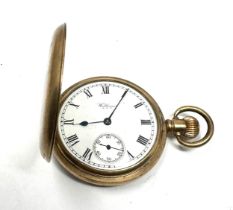 Antique gold plated waltham full hunter pocket watch balance spins not winding