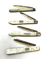 4 x Antique silver fruit knives