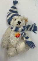Steiff teddy bear in original box, Winter with hat and scarf, 18cm tall