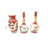 3 Pieces of oriental vases, marks to base, 7 inches tall