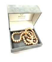 9ct gold Salmon pink pearl earrings with a silver clasp pink salmon pearl necklace