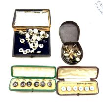 2 cased sets of vintage shirt studs together with a large quantity of loose shirt studds