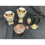 Selection of oriental items includes bowl, vases, tea pot etc