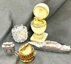 1950's cruise ship chrome plated table lighter, together with 4 other lighters