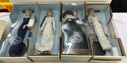 Selection of 4 boxed Franklin mint Diana collectors dolls to include original packaging