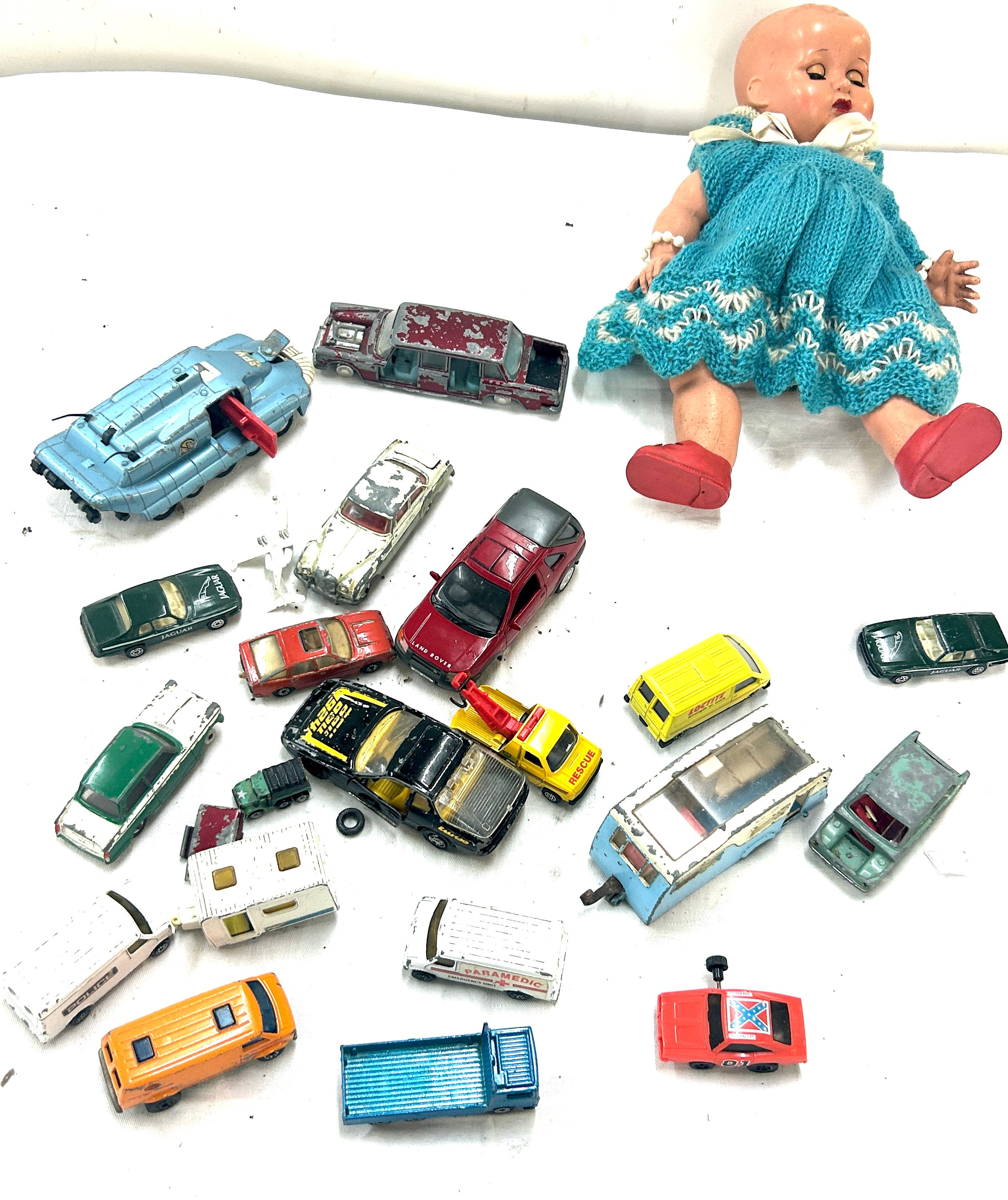 Vintage Doll, selection vintage diecast cars to include Dinky, Corgi, Matchbox etc