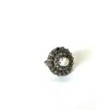 Antique rose cut diamond ring set with a pearl, diameter of head approximate 2cm, UK ring size J,