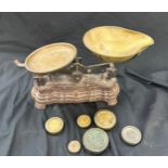 Set of vintage brass scales and weights