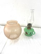 Small vintage oil lamps and a Oil lamp shade