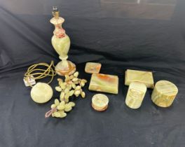 Large selection of onyx items includes lamp etc