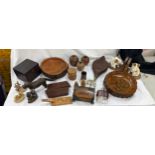 Selection of vintage and later wooden items to include pair pot and wood book ends, bowls, heavy