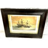 Original watercolour within oak frame of 'Doris' British naval warship dated March 30th 1862,