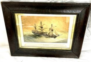 Original watercolour within oak frame of 'Doris' British naval warship dated March 30th 1862,