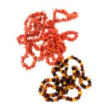 Set of coral and a set of amber chip bead necklaces