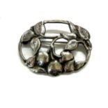 Bernard Instone arts and crafts silver brooch circa 1920, modelled in relief with fruit,
