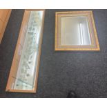 One vintage beveled gilt mirror and a long framed mirror largest measures approx 48 inches long by
